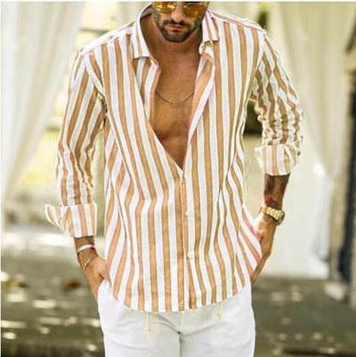 Camisa Casual de Manga Larga a Rayas con Solapa y Forro - Image 8