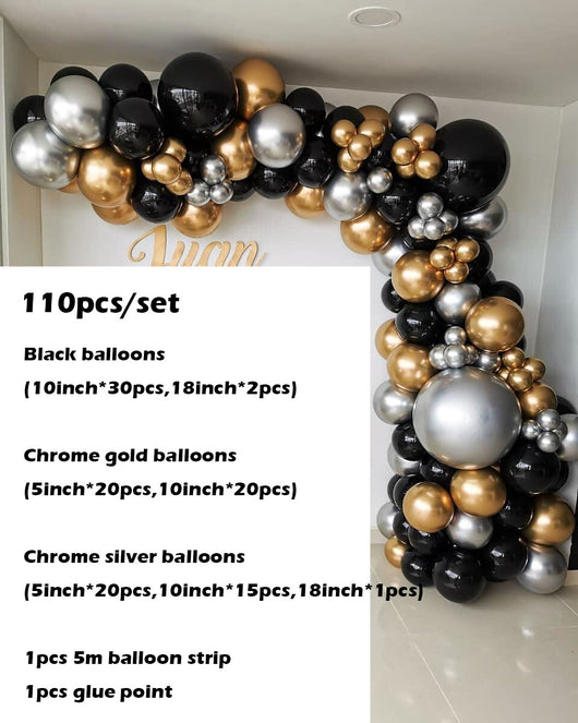 Juego de Globos Látex Negro y Dorado de 18 Pulgadas para Cumpleaños con Cadena Decorativa - Image 10