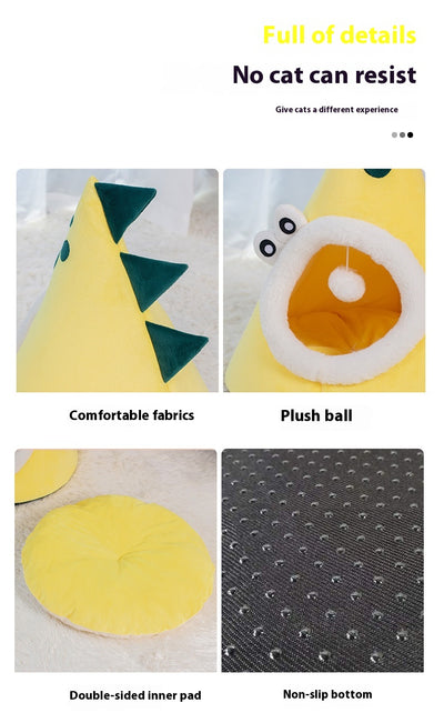 Cama Dinosaurio Amarillo para Gatos - Nido Cerrado Cálido Todo Clima - Image 14