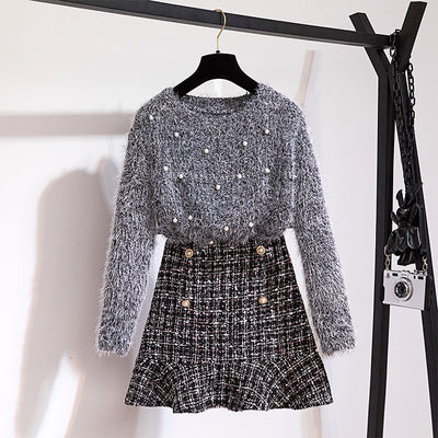 Conjunto de Falda y Suéter Decorado con Perlas - Image 4