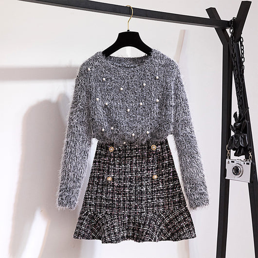 Conjunto de Falda y Suéter Decorado con Perlas - Image 4