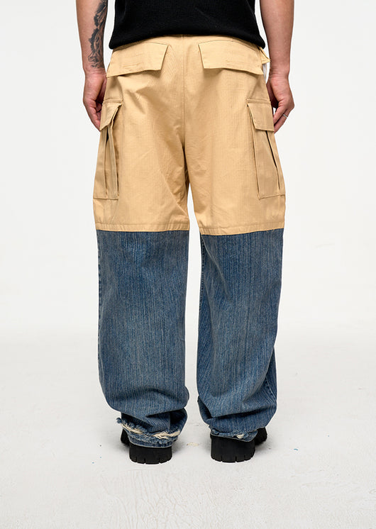 Pantalón Denim Holgado de Contraste con Costuras Multi-Bolsillo Estilo Retro - Image 12