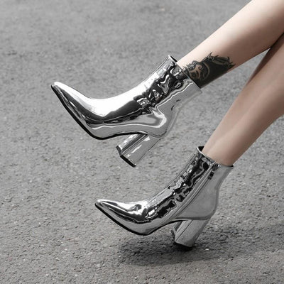 Botas Cortas Talla Grande con Tacón Grueso en Oro y Plata - Image 6
