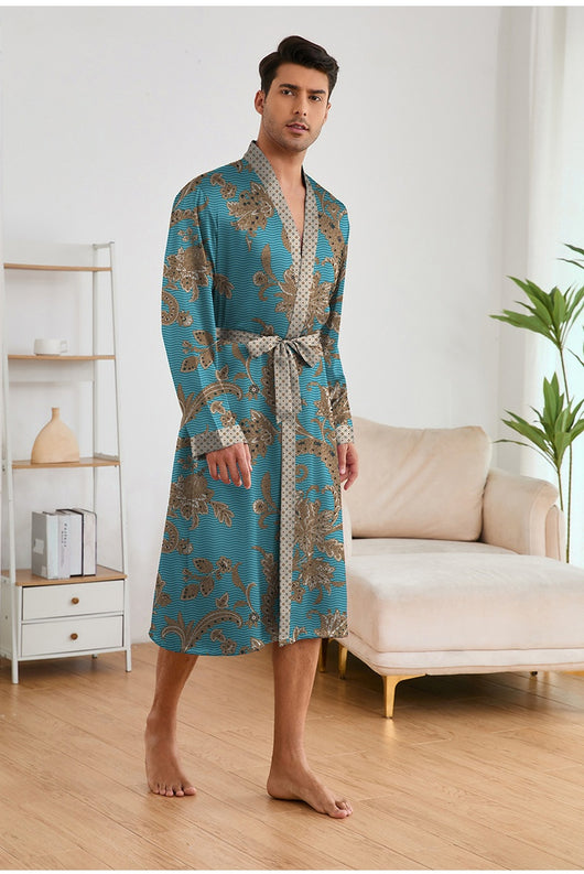 Bata Estampada para Hombre con Mangas Largas y Pantalón Corto - Image 34