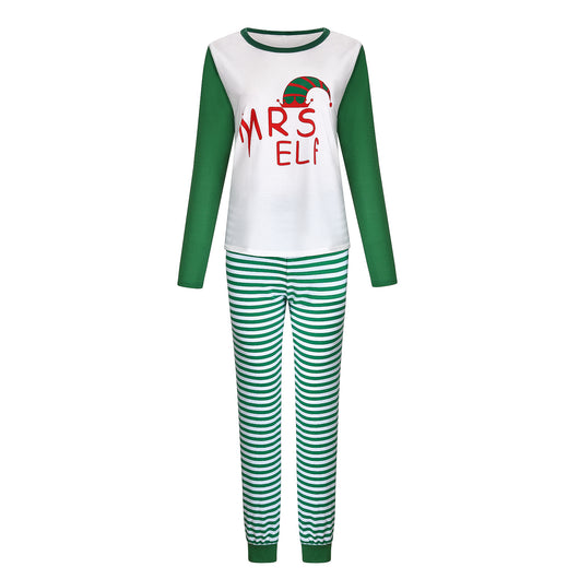 Green and white Christmas elf pajama set with a long-sleeve top and striped pants for parent-child matching. - Image 10