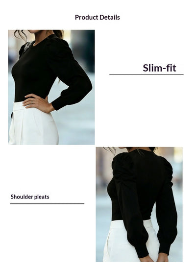 Blusa Tejida con Mangas Abullonadas - Base Layer Elegante Estilo Francés - Image 14