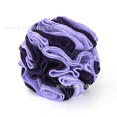 Pet sniffing pad in a ball shape, made of soft polar fleece in shades of pink, purple, and white, for dogs. - Image 12