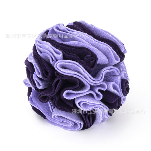 Pet sniffing pad in a ball shape, made of soft polar fleece in shades of pink, purple, and white, for dogs. - Image 12