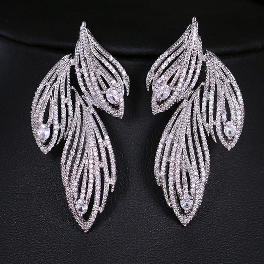 Aretes con Hoja de Circonitas Brillantes para Mujer - Image 3