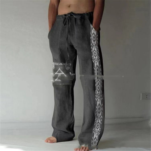 Pantalones Étnicos Rectos con Cordón para Hombre
