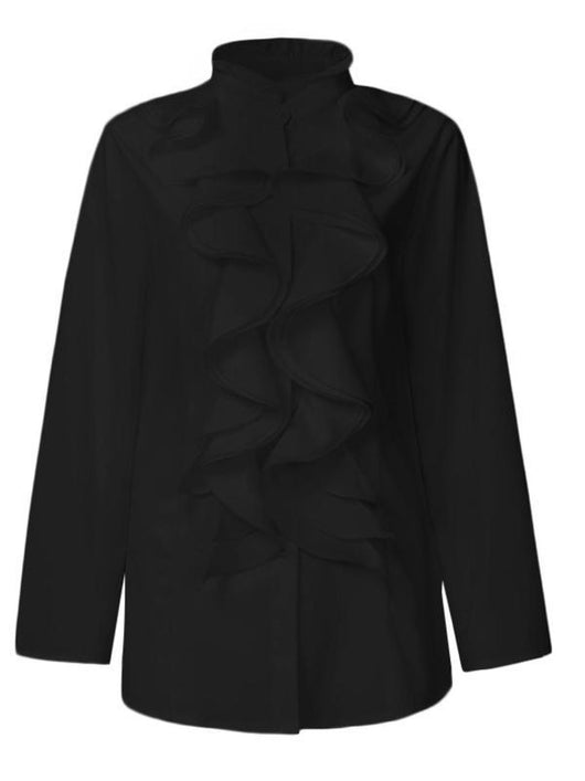 Blusa Clásica de Botones con Volantes y Colores Sólidos - Image 7