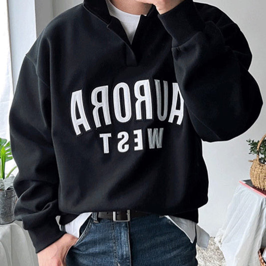 Sudadera con Cuello Solapa Hombre Estilo Coreano Fit Relajado Primavera