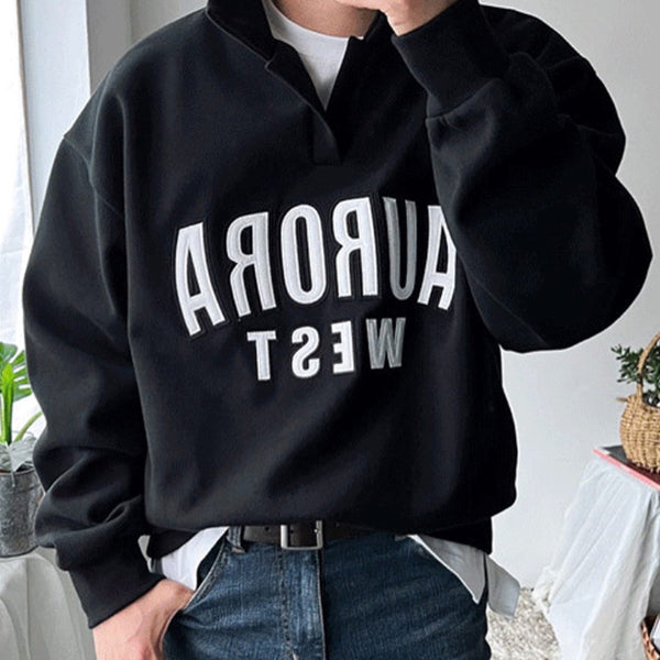 Sudadera con Cuello Solapa Hombre Estilo Coreano Fit Relajado Primavera