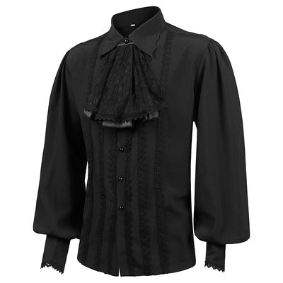 Camisa Punk Retro Hombre Cuello Falso con Encaje Plisado - Image 6