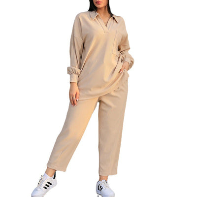 Conjunto Elegante para Mujer: Camisa Casual con Solapa y Pantalón de Manga Larga - Image 5