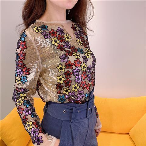 Blusa Larga de Encaje con Flores y Lentejuelas Brillantes - Image 9