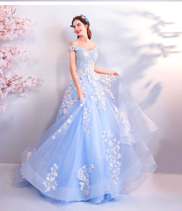 Vestido de Noche para Boda con Flores Azules - Diseño Elegante para Dama de Honor