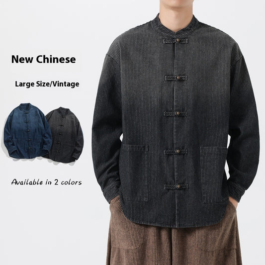Chaqueta Denim Vintage Oversize Lavada con Cierre de Hebilla