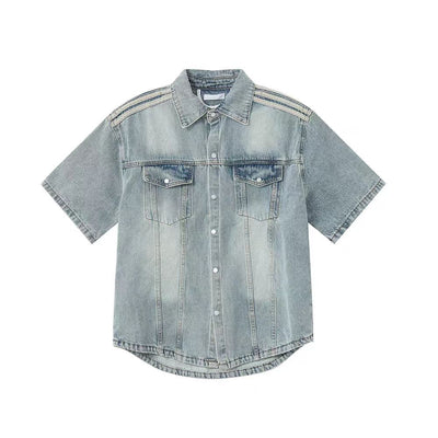 Camisa Denim Retro con Tres Rayas Laterales para Hombre - Image 5