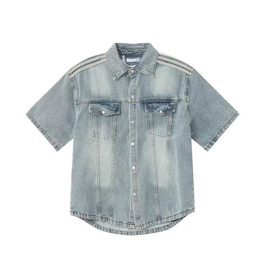 Camisa Denim Retro con Tres Rayas Laterales para Hombre - Image 5
