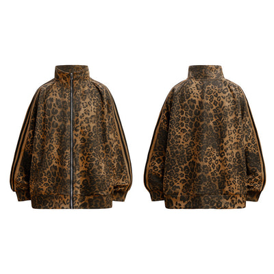 Chaqueta Retro Leopardo con Cuello Alzado y Cierre - Image 26