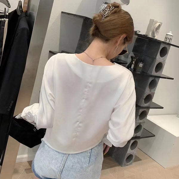 Blusa Casual Asimétrica con Mangas Murciélago y Cuello en V