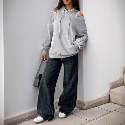 Sudadera Hoodie Gris Claro con Cordón Ajustable - Diseño Premium Europeo y Americano - Image 3
