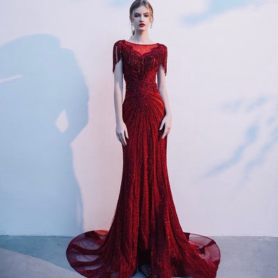 Vestido de Noche Sirena en Rojo Vino para Novia - Image 15