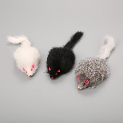 Two gray plush mouse cat toys with white tails, pink ears, and red noses on a plain background. - Image 5