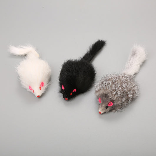 Two gray plush mouse cat toys with white tails, pink ears, and red noses on a plain background. - Image 5