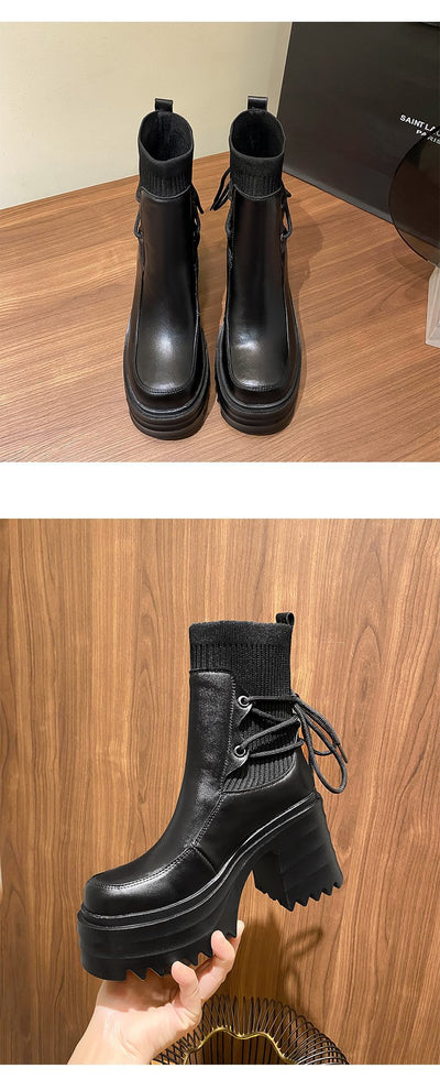 Botas Martin Estilo Británico con Suela Gruesa y Tejido para Mujer - Image 11