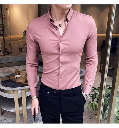Camisa Manga Larga Estilo Gentleman Británico de Color Sólido - Image 13