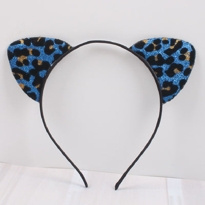 Diadema con Orejas de Gato Aterciopeladas con Glitter y Estampado de Leopardo - Image 7