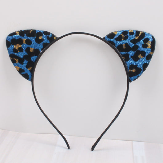 Diadema con Orejas de Gato Aterciopeladas con Glitter y Estampado de Leopardo - Image 7