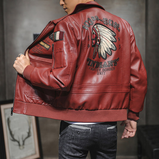 Chaqueta de Cuero PU para Hombre con Bordado en Solapa - Estilo Motociclista