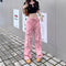 Pantalones Cargo Sueltos Vintage Americano con Múltiples Bolsillos y Detalles Desgastados