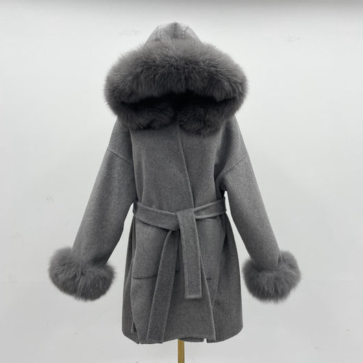 Abrigo de Lana Reversible con Cuello de Pelaje Oversized - Image 5