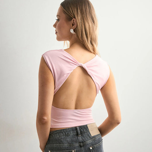 Blusa Ajustada Escote Bardot sin Espalda en Colores Lisos - Image 24