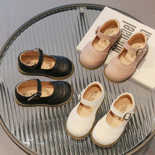Zapatos de Cuero Casual para Niñas - Diseño Liso y Versátil