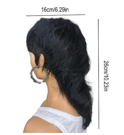 Peluca Sintética Cola de Pez Cabello Corto Negro - Image 5