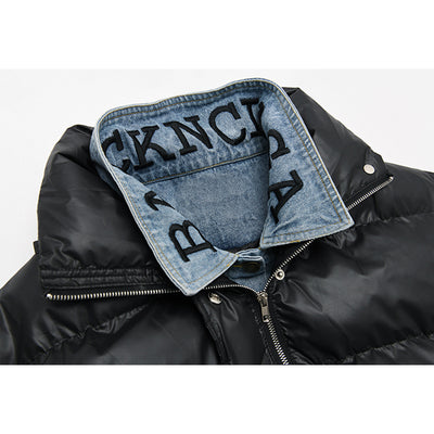 Chaqueta Denim Oversize Acolchada Negra con Costuras Sueltas - Image 9