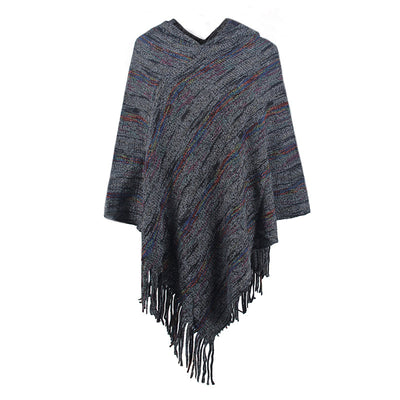 Capa Rayas con Capucha y Borlas para Mujer - Image 9
