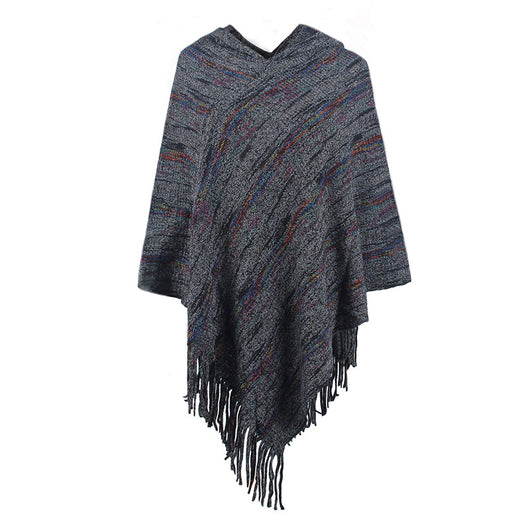 Capa Rayas con Capucha y Borlas para Mujer - Image 9