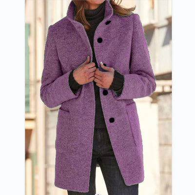 Abrigo de Lana con Cuello de Pie y Bolsillos - Casual para Otoño Invierno - Image 5