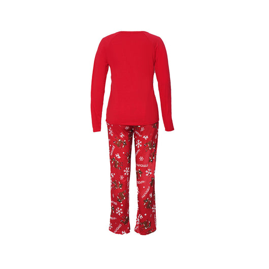 Family of five and a dog wearing matching red and white Christmas pajamas with reindeer and snowflake prints. - Image 15