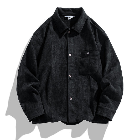 Camisa Retro Americana de Terciopelo Liso para Hombre - Manga Larga Pareja - Image 2