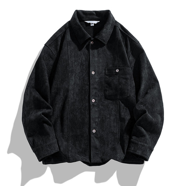 Camisa Retro Americana de Terciopelo Liso para Hombre - Manga Larga Pareja