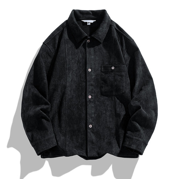 Camisa Retro Americana de Terciopelo Liso para Hombre - Manga Larga Pareja