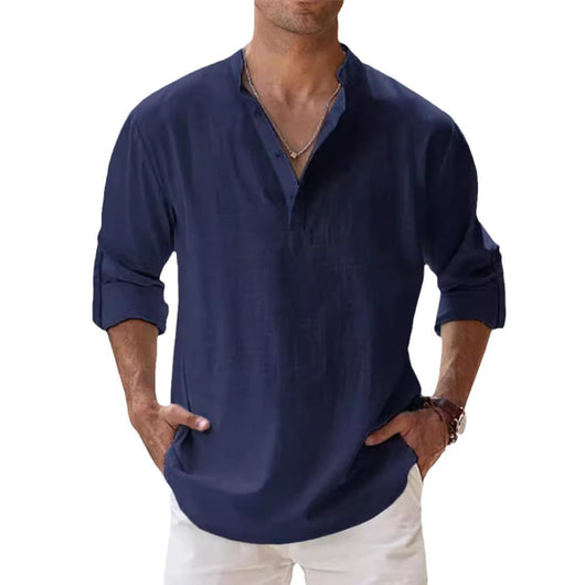 Camisa de Lino Hombre Cuello Mao Manga Larga Suelta - Image 5