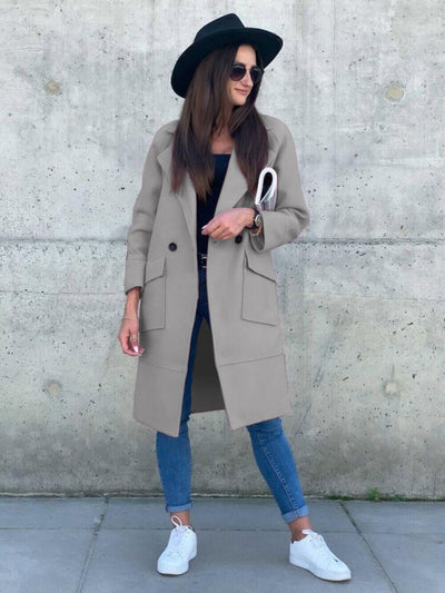 Abrigo de Lana con Cuello de Traje y Bolsillos Botón para Otoño e Invierno - Image 12